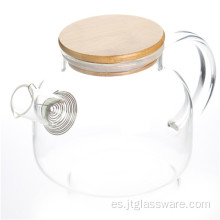 Tetera de vidrio borosilicato con tapa de bambú